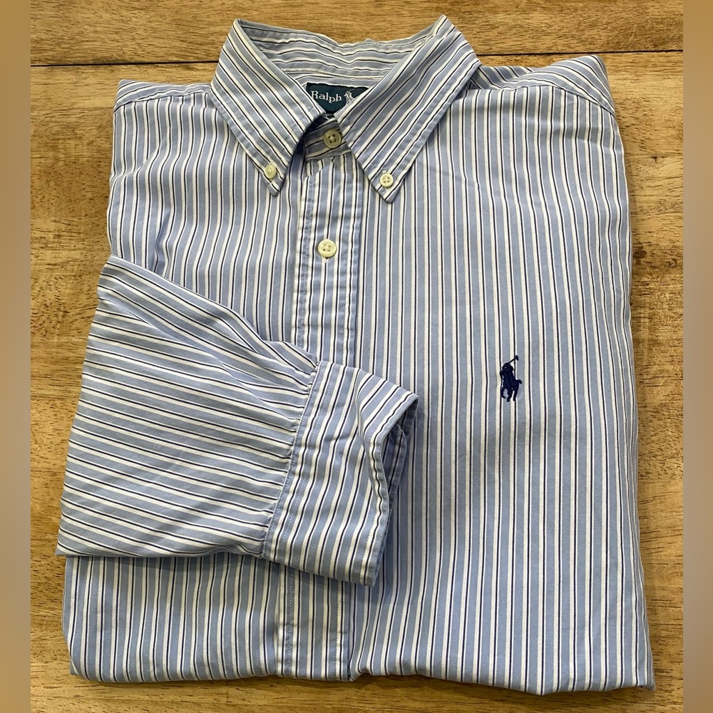 Polo by Ralph Lauren Men’s‎ Custom Fit 161/2 32/33 PinStripe Long Sleeve Oxford